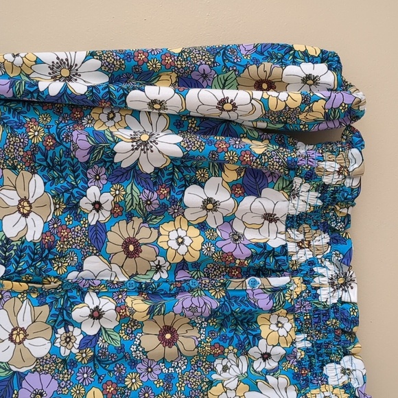 Medium Eclair Floral Flower Top Blue Purple Button Front Shirt - Picture 5 of 13